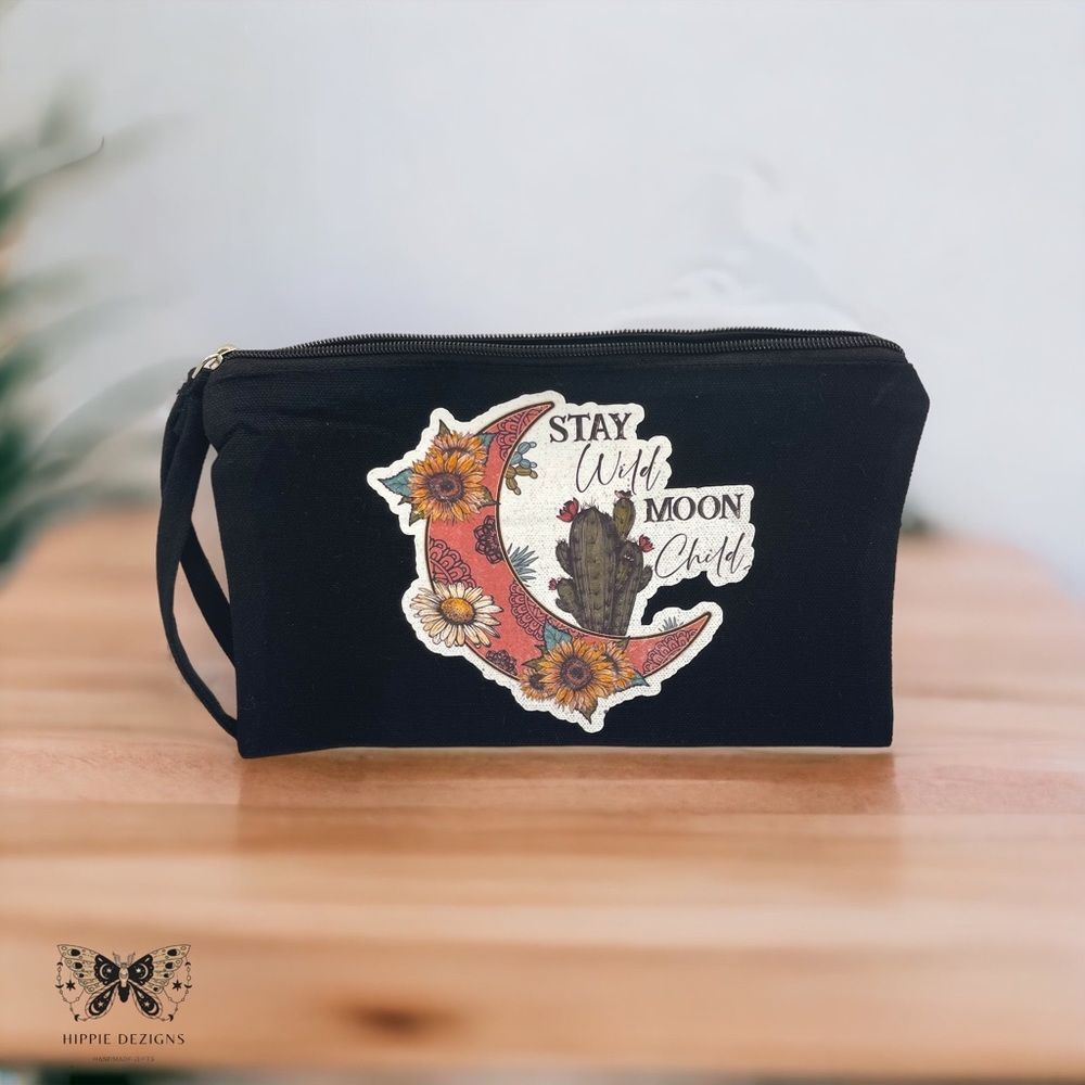 Stay Wild Moon 🌙 Child Zipper Wristlet Black XL